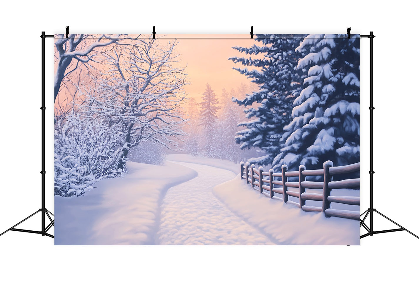 Wonderland Backdrop Snowy Path Golden Pines Winter Backdrop For Photography LXX510-89