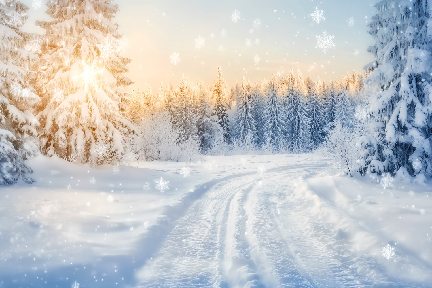 Winter Wonderland Backdrop Sparkling Forest Sunrise Trail Winter Backdrops LXX510-90