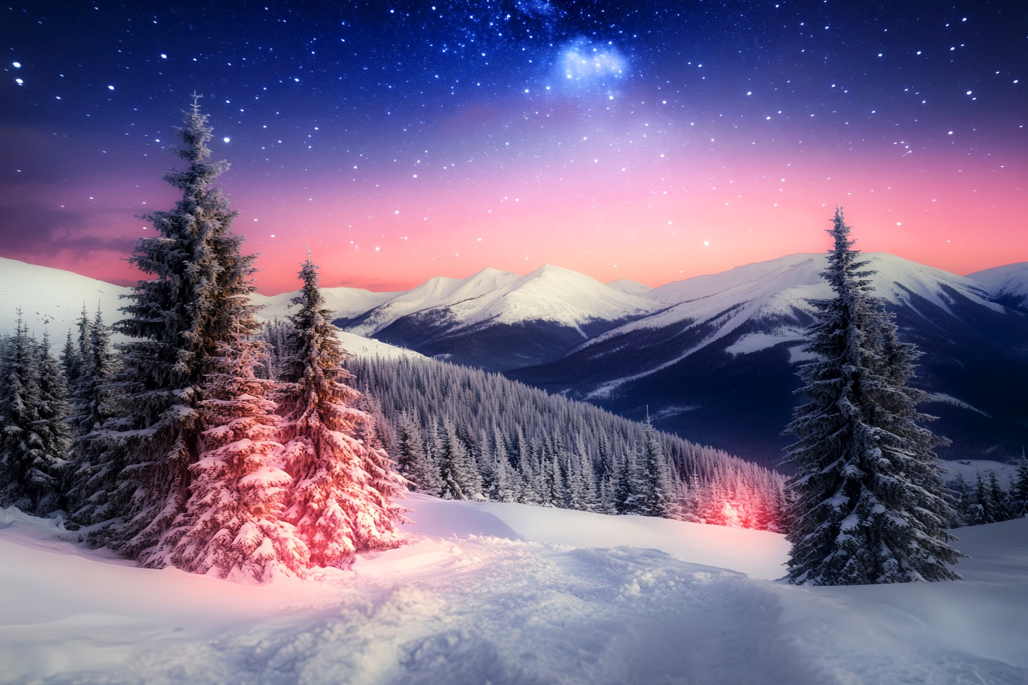Winter Sky Backdrop Starlit Mountain Winter Glow Winter Backdrop LXX510-94