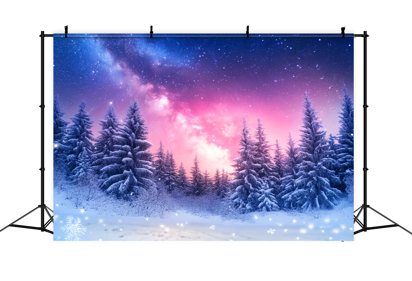 Winter Sky Backdrop Galaxy Snow Pine Glow Winter Photography Backdrops LXX510-96