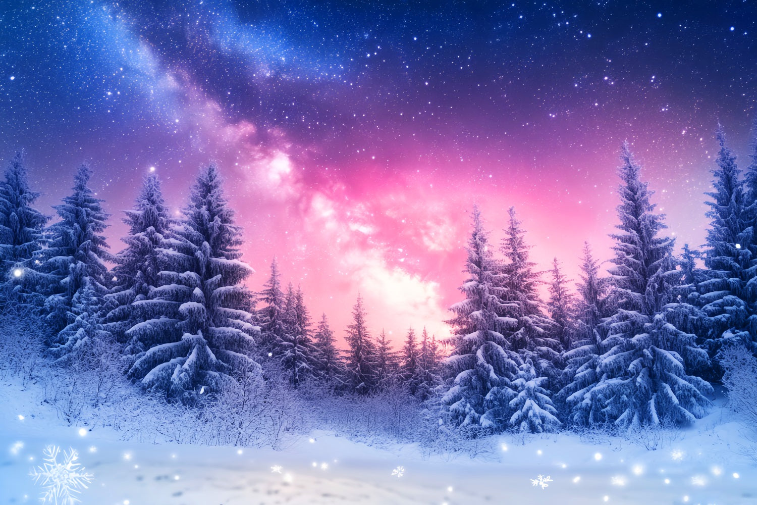 Winter Sky Backdrop Galaxy Snow Pine Glow Winter Photography Backdrops LXX510-96