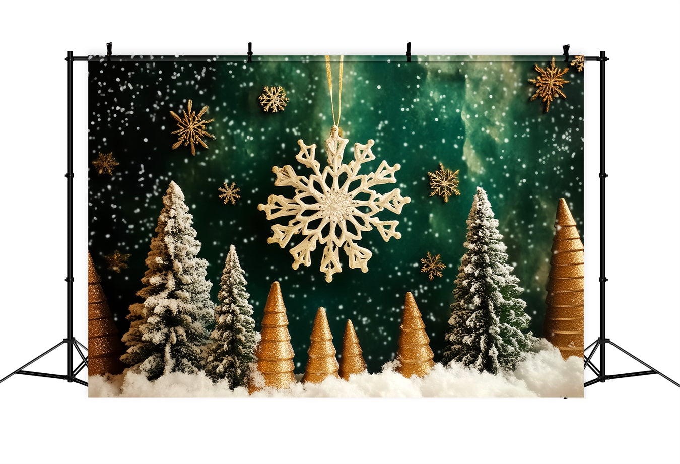 Snowflake Backdrop Golden Snowflake Forest Magic Winter Backdrops LXX510-98