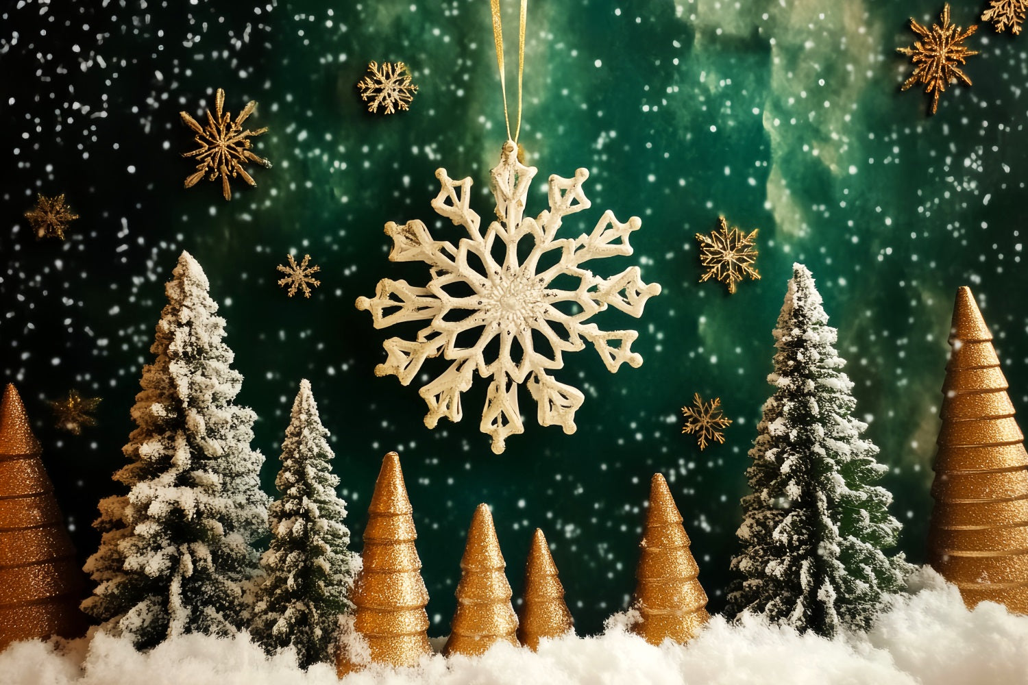 Snowflake Backdrop Golden Snowflake Forest Magic Winter Backdrops LXX510-98