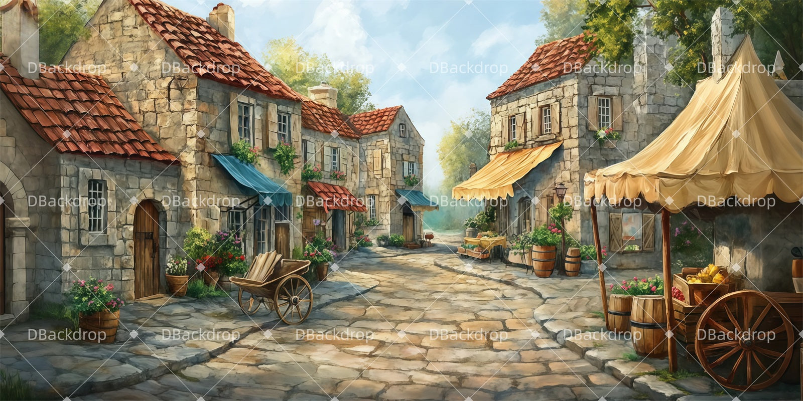 Scenic Backdrops Charming Market Square Movie Theater Backdrop LXX511-T125