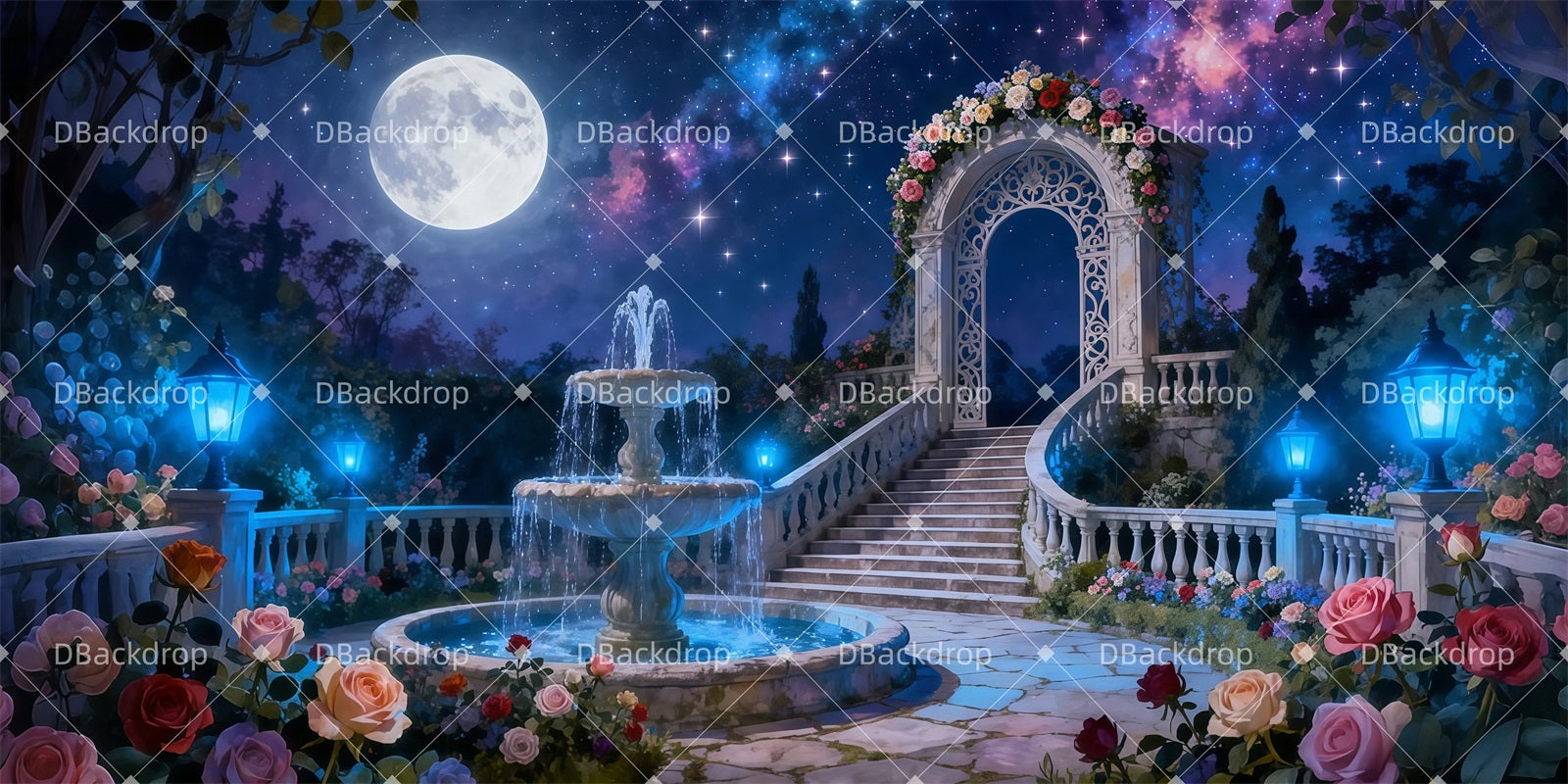 Dance Stage Backdrop Moonlight Rose Garden Performance Backdrops LXX511-T21
