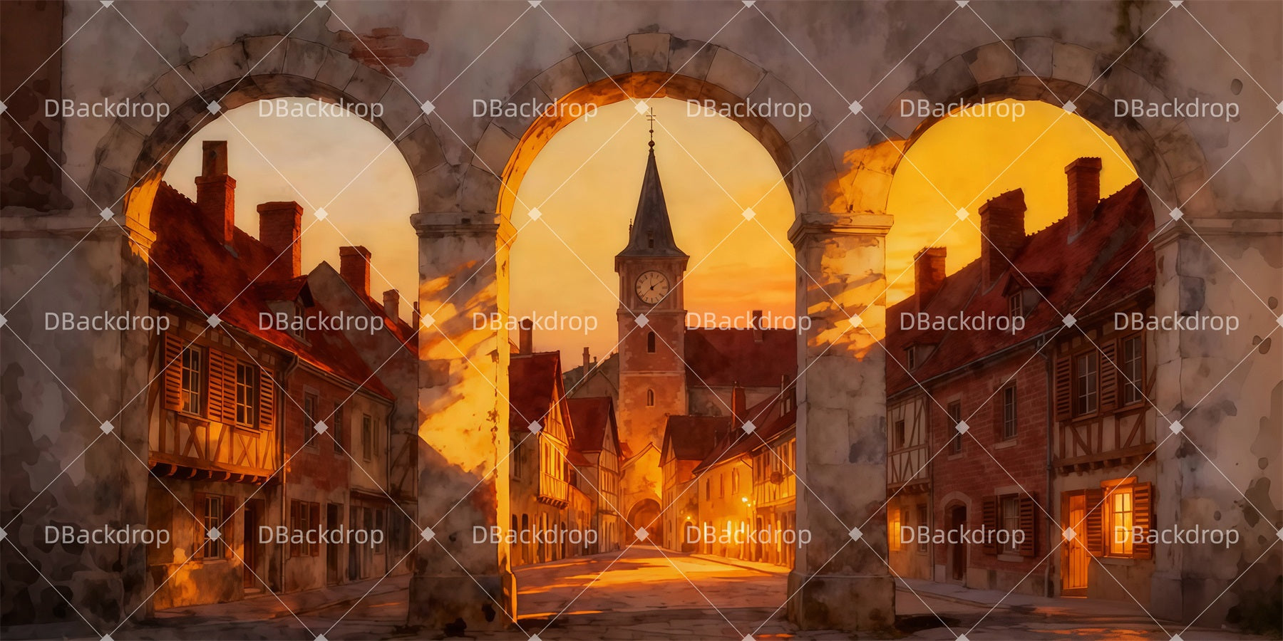 Backdrop Rendering Town Stage Backdrops Sunset Town Arch Scenery Backdrops For Theater LXX511-