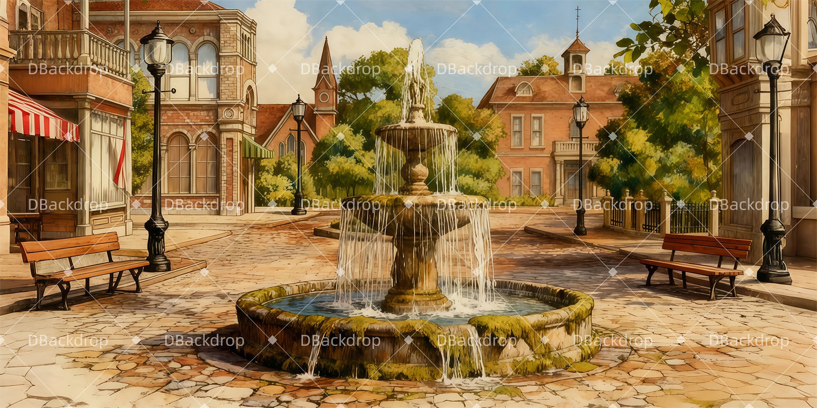 Theater Backdrop Vintage Street Plaza Stage Backdrops For Sale LXX511-T69