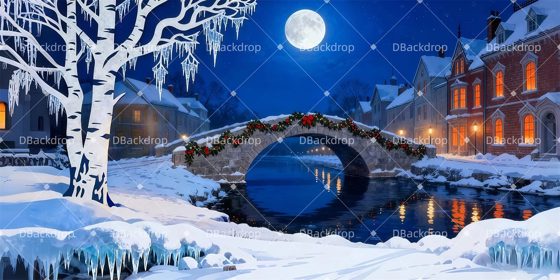 Stage Backdrop Ideas Christmas Bridge Town Performance Backdrop LXX511-T83