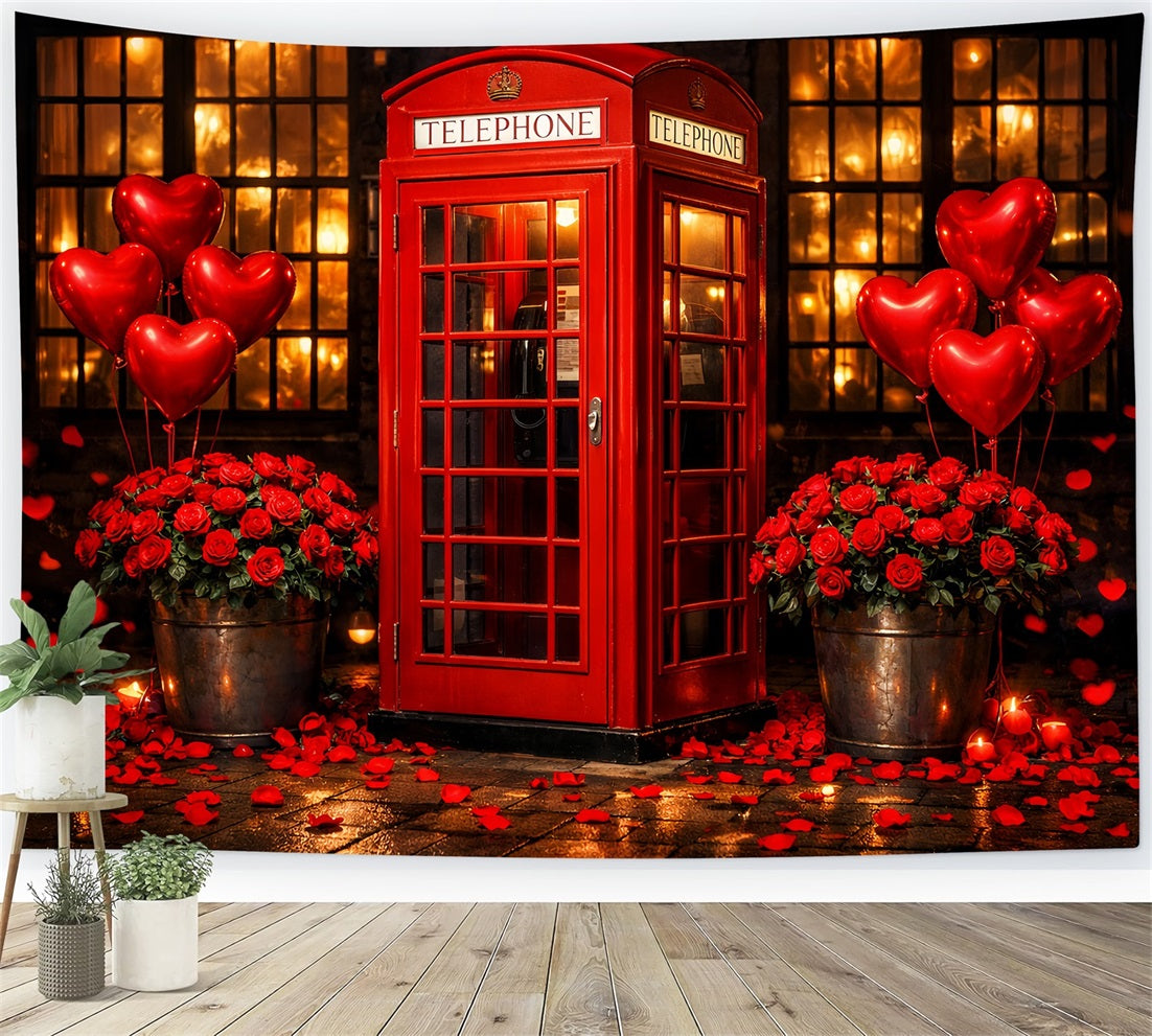 Heart Balloon Backdrop Red Telephone Booth Red Roses Backdrop LXX512-101