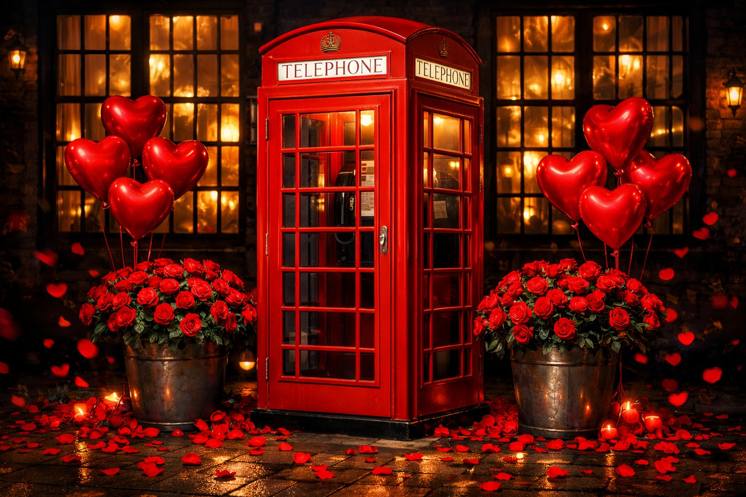 Heart Balloon Backdrop Red Telephone Booth Red Roses Backdrop LXX512-101