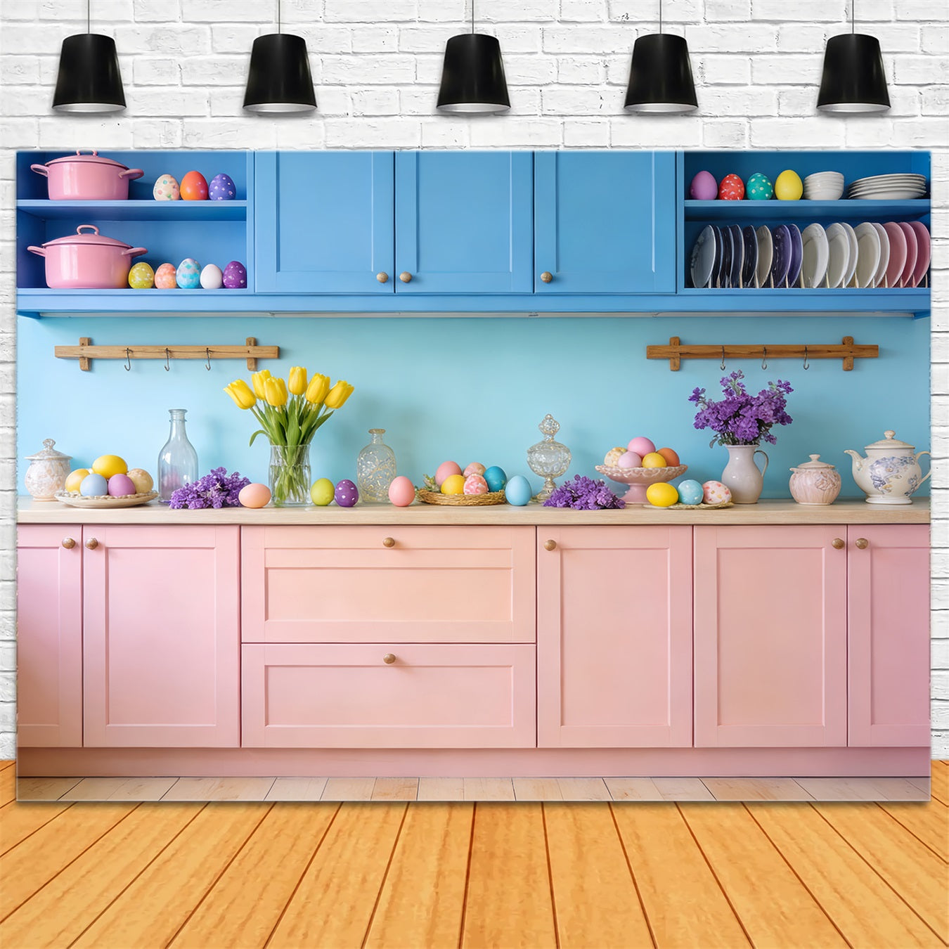 Easter Backdrop Pastel Kitchen Egg Display Rustic Easter Backdrop LXX512-103