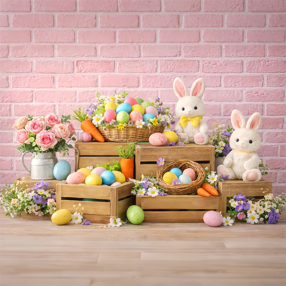 Bunny Backdrop Carrot Bundle Wooden Crate Easter Egg Backdrop LXX512-110