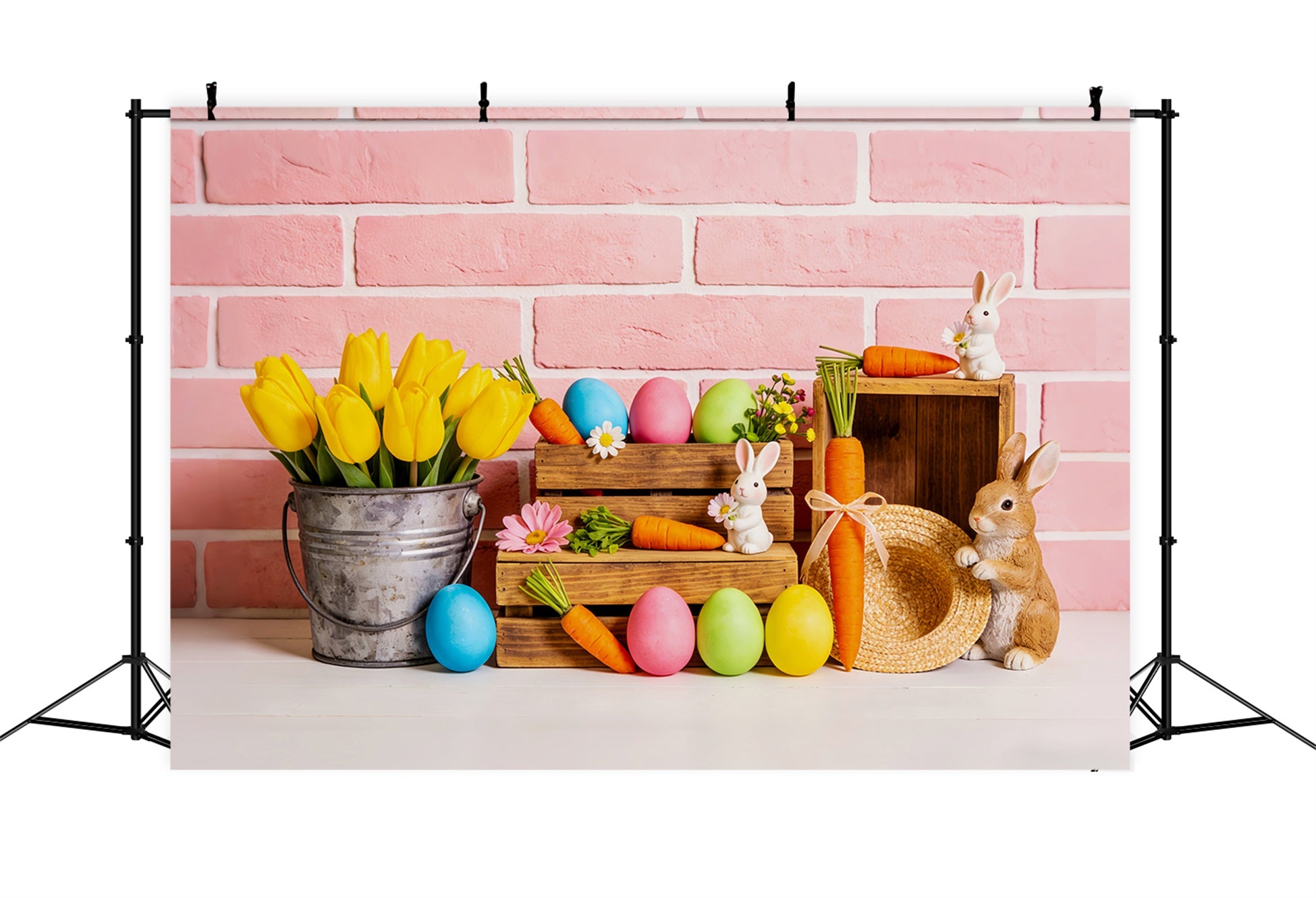 Peter Rabbit Backdrop Tulip Bucket Carrot Bunny Easter Egg Backdrop LXX512-111