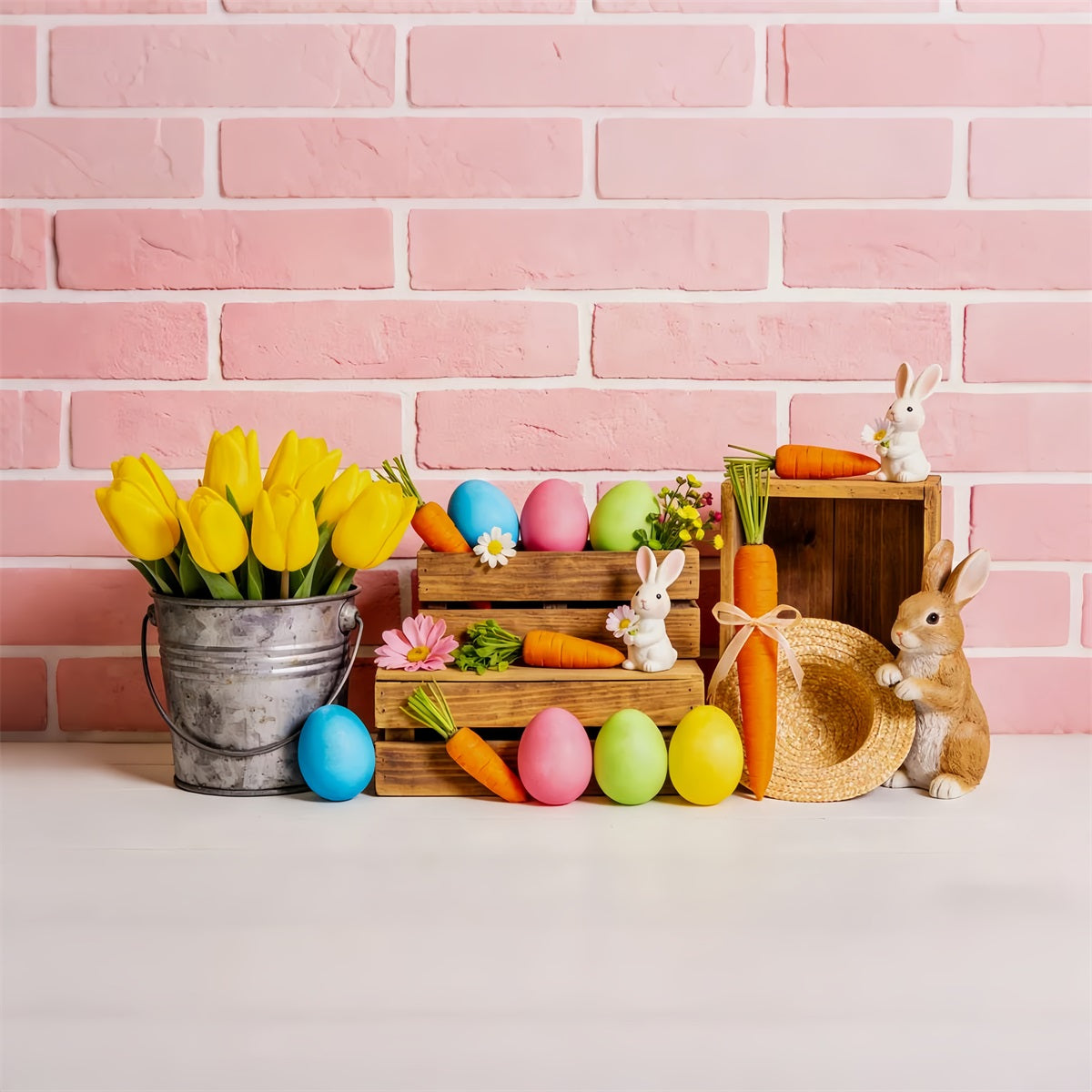 Peter Rabbit Backdrop Tulip Bucket Carrot Bunny Easter Egg Backdrop LXX512-111
