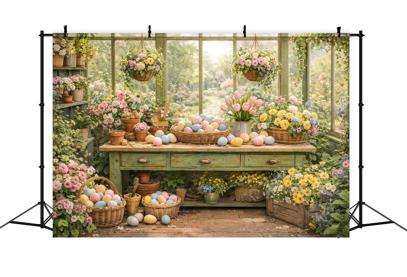 Easter Basket Backdrop Greenhouse Garden Flower Table Easter Egg Backdrop LXX512-115