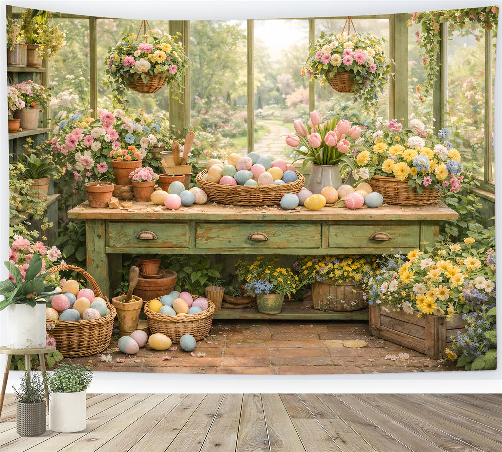 Easter Basket Backdrop Greenhouse Garden Flower Table Easter Egg Backdrop LXX512-115