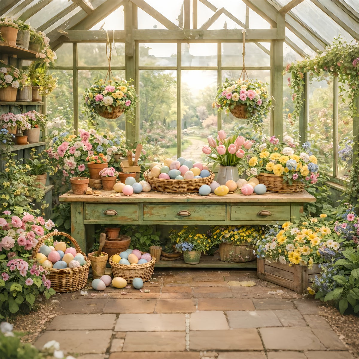 Easter Basket Backdrop Greenhouse Garden Flower Table Easter Egg Backdrop LXX512-115