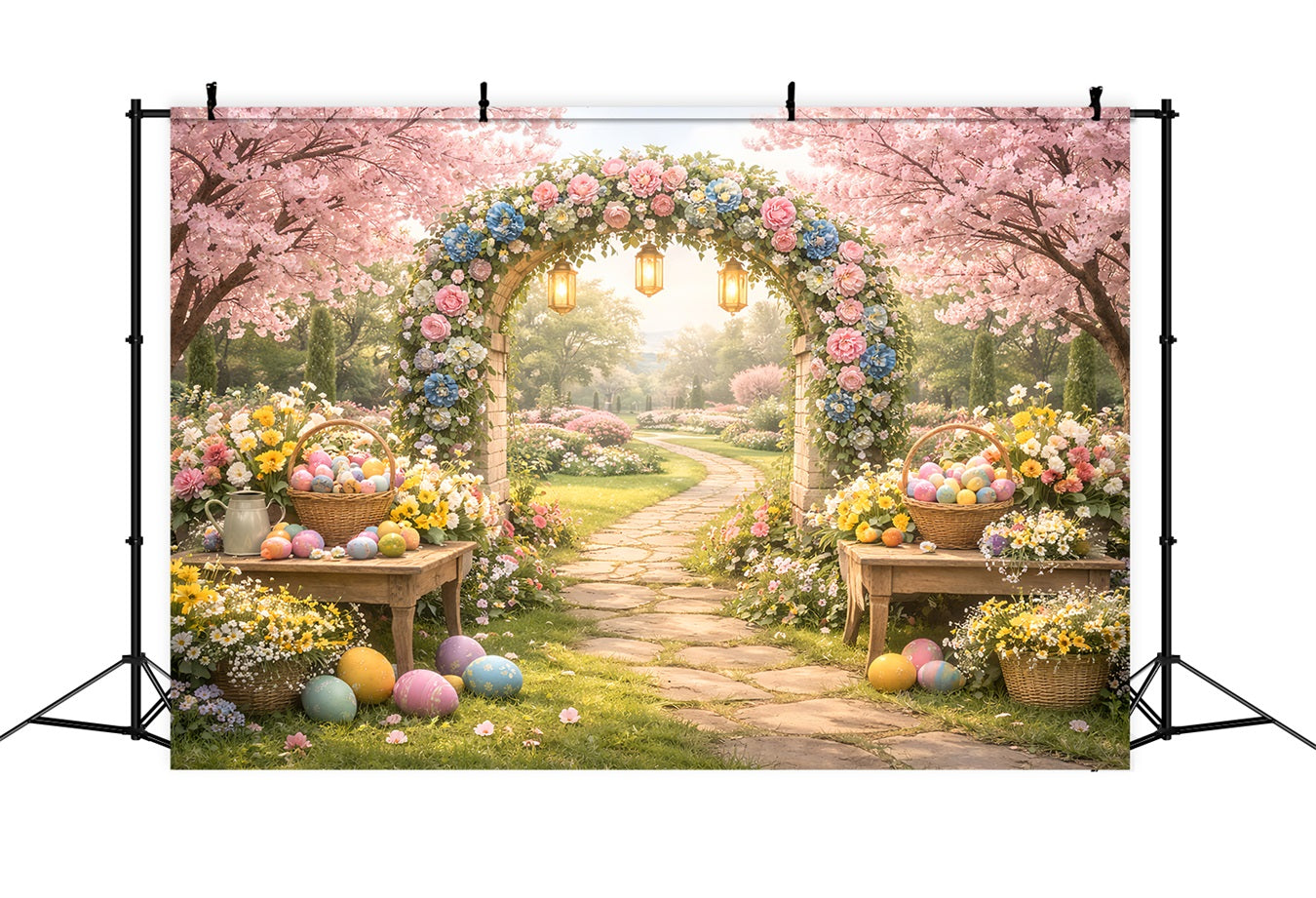 Easter Flower Backdrop Blooming Garden Floral Egg Arch Easter Backdrop Ideas LXX512-119