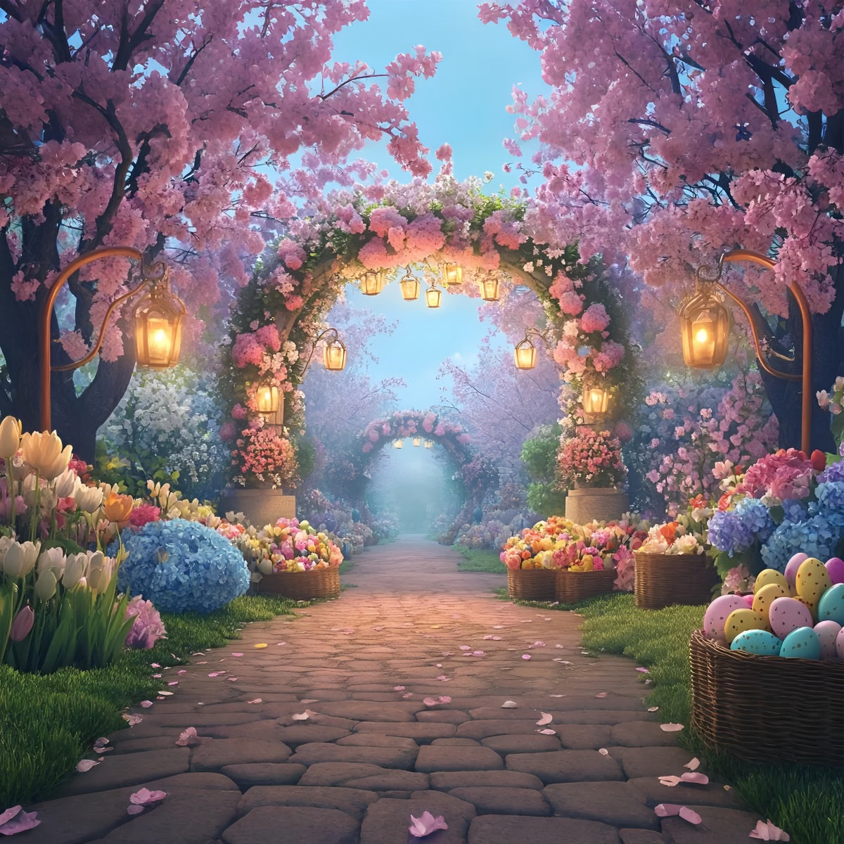 Easter Egg Backdrop Enchanted Blossom Lantern Pathway Tulip Backdrop LXX512-120