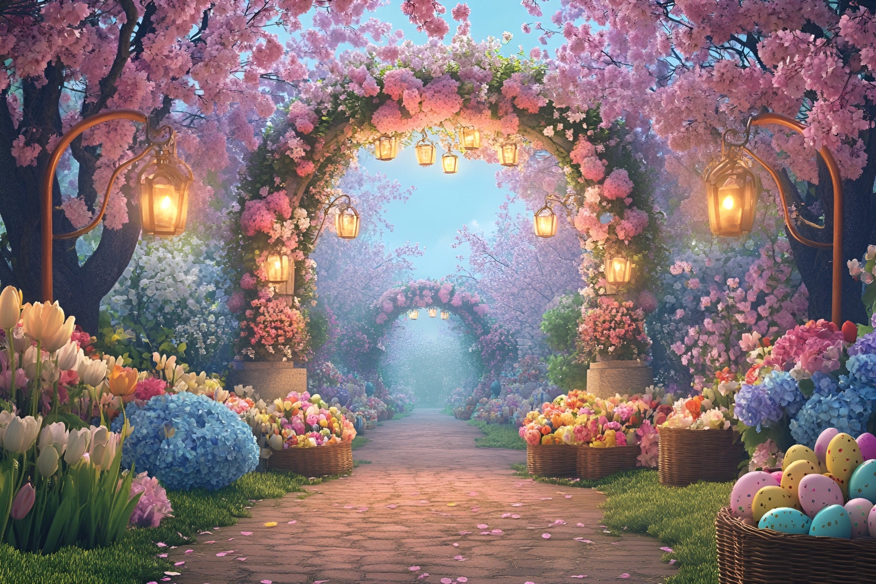 Easter Egg Backdrop Enchanted Blossom Lantern Pathway Tulip Backdrop LXX512-120
