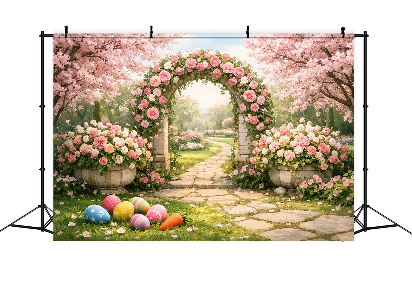 Easter Egg Hunt Backdrop Blossom Rose Garden Archway Easter Backdrop LXX512-122