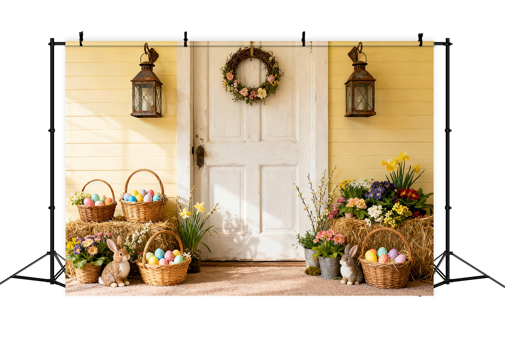 Easter Photo Backdrop Rustic Spring Porch Egg Bunny Backdrop LXX512-126