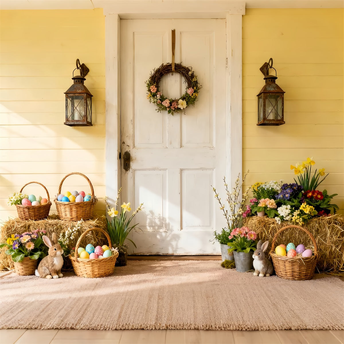 Easter Photo Backdrop Rustic Spring Porch Egg Bunny Backdrop LXX512-126