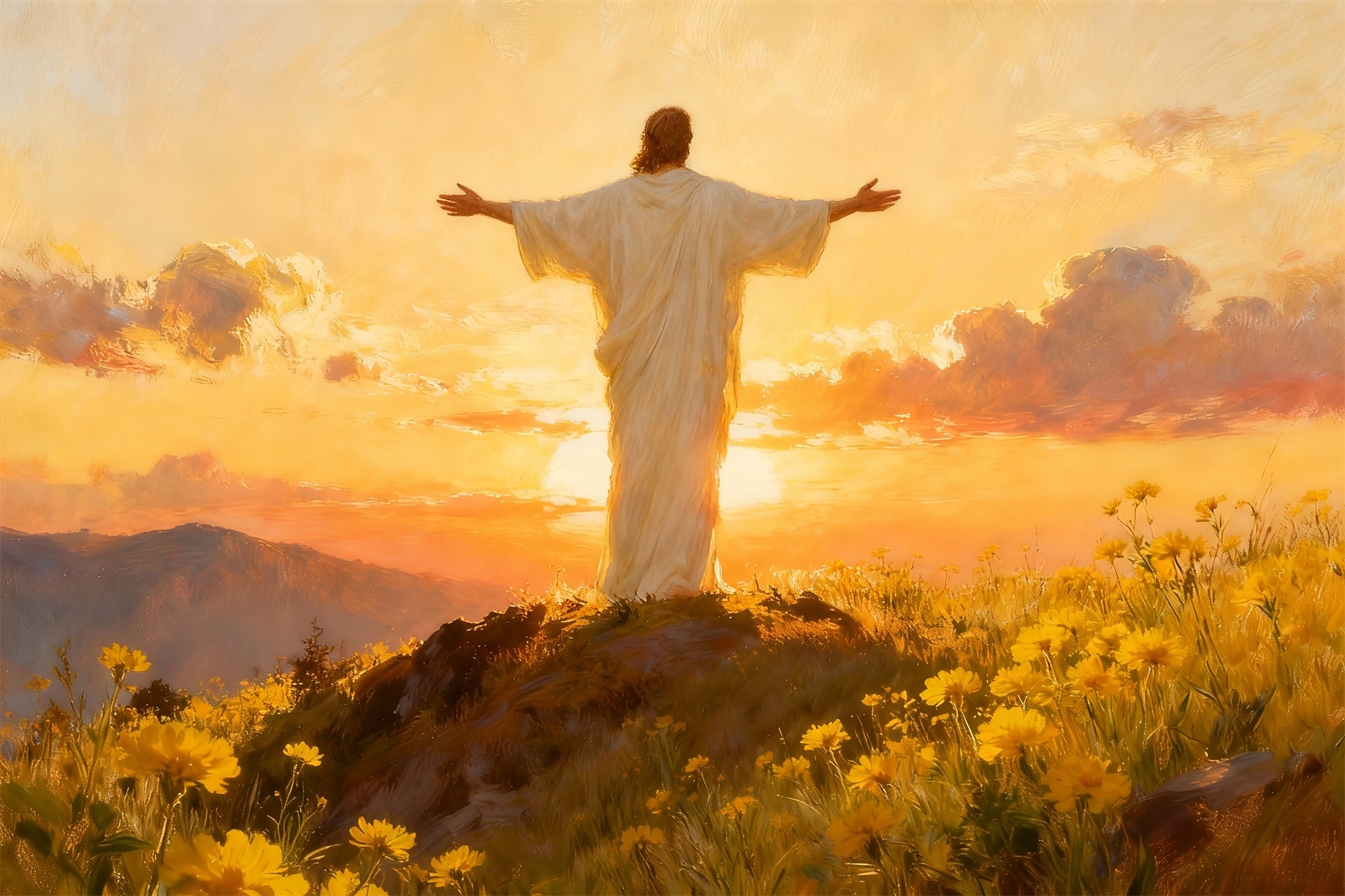 Church Easter Backdrop Risen Christ Golden Dawn Religious Easter Backdrops LXX512-133