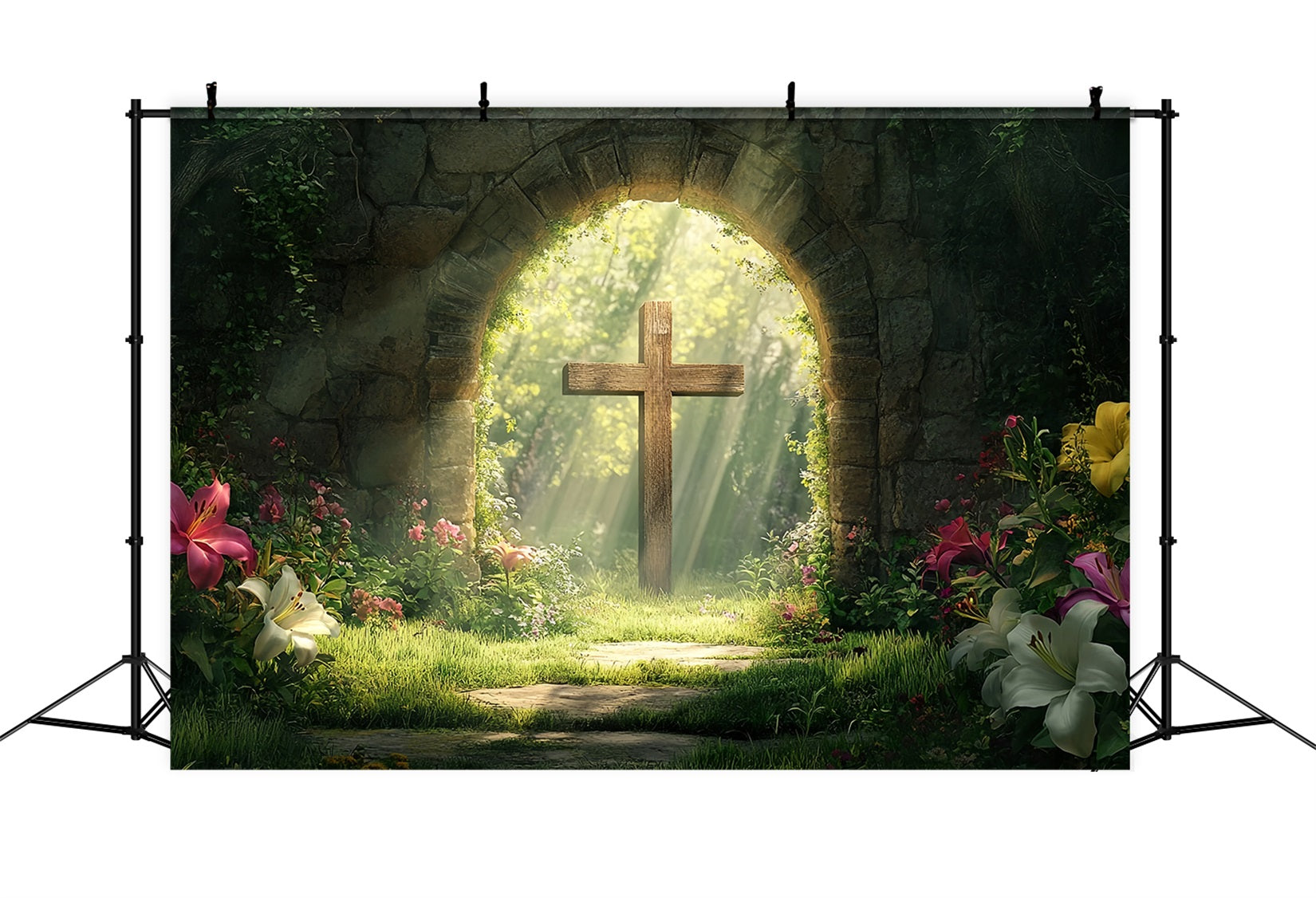 Cross Backdrop Forest Sacred Stone Arch Easter Photo Backdrop LXX512-134