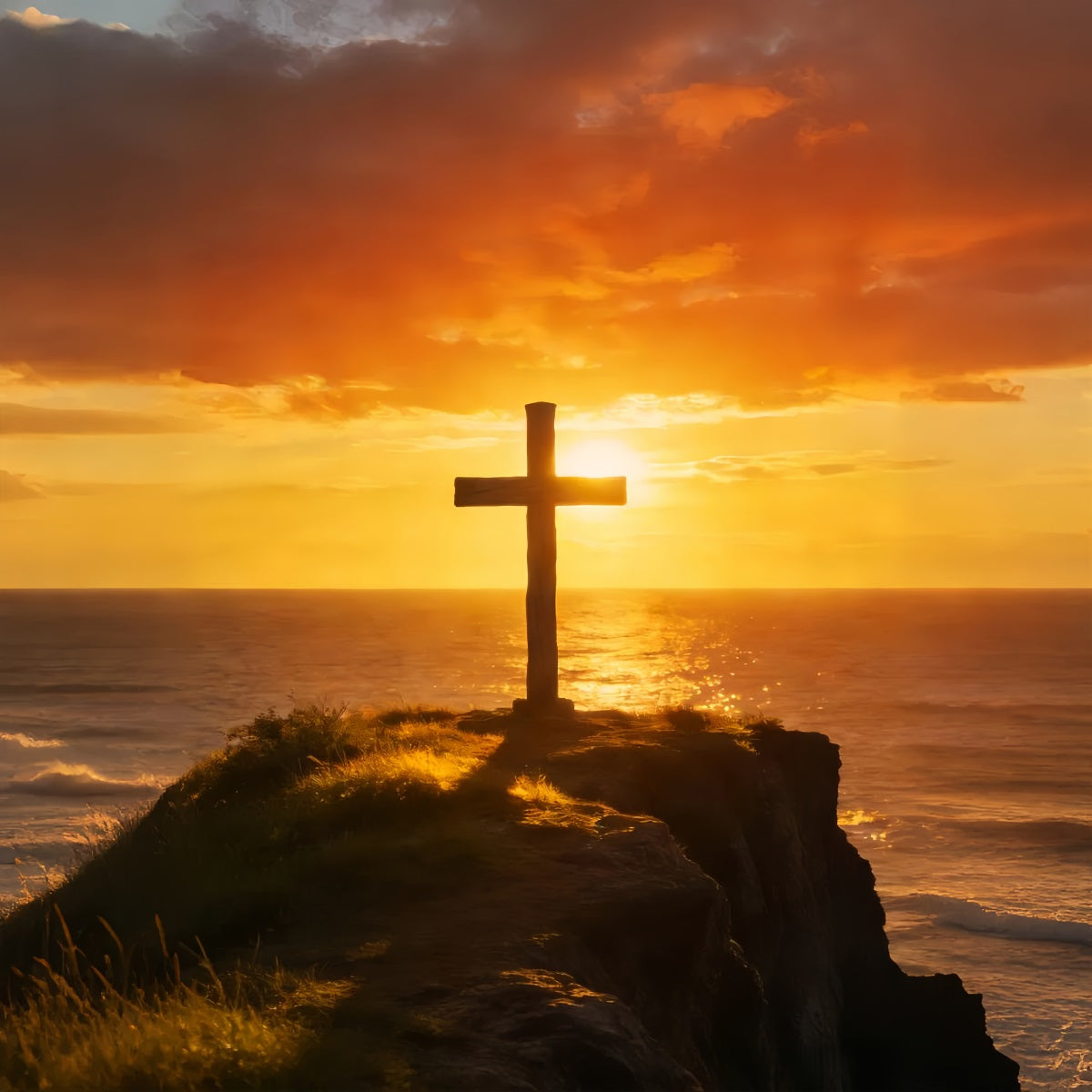 Cross Backdrop Ocean Horizon Sunset Glow Easter Backdrops For Church LXX512-139