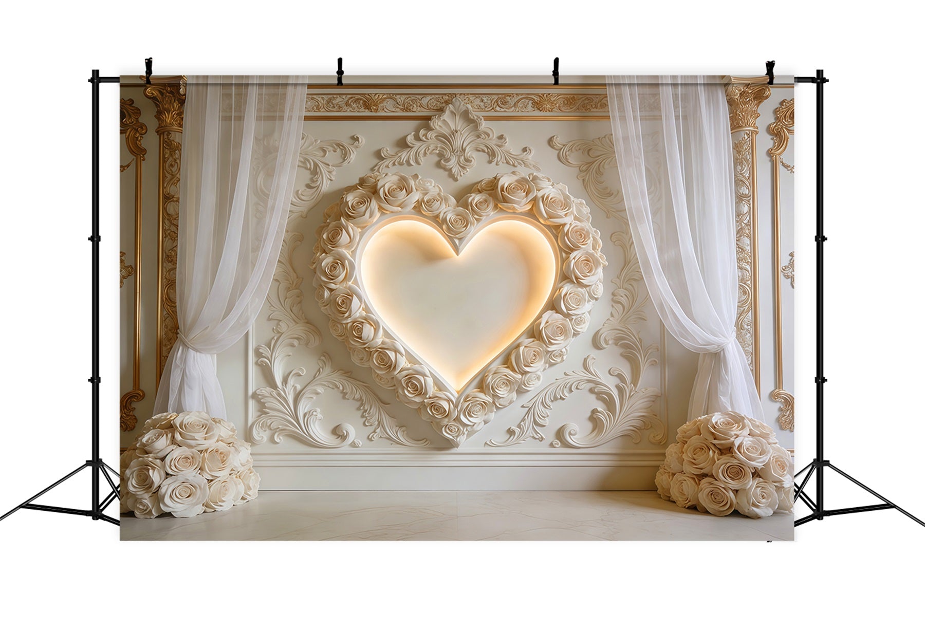 Heart Backdrop Ivory Rose Heart Wall Living Room Valentine Backdrop LXX512-143