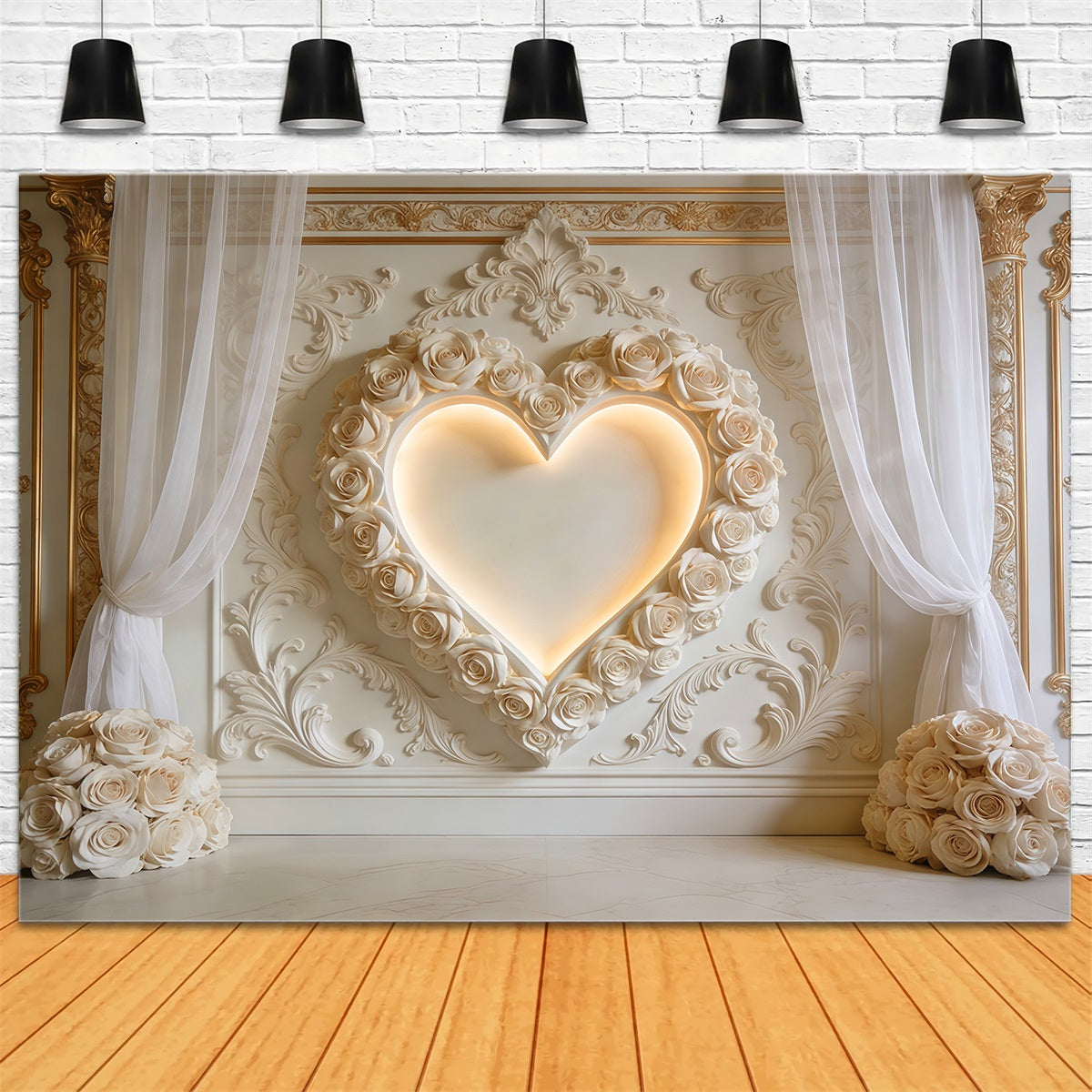 Heart Backdrop Ivory Rose Heart Wall Living Room Valentine Backdrop LXX512-143