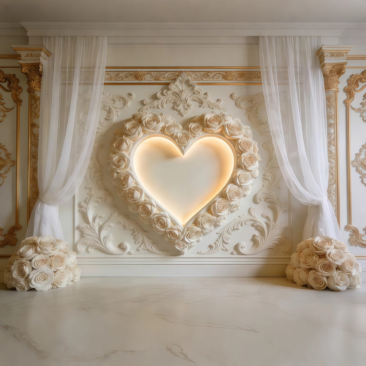 Heart Backdrop Ivory Rose Heart Wall Living Room Valentine Backdrop LXX512-143