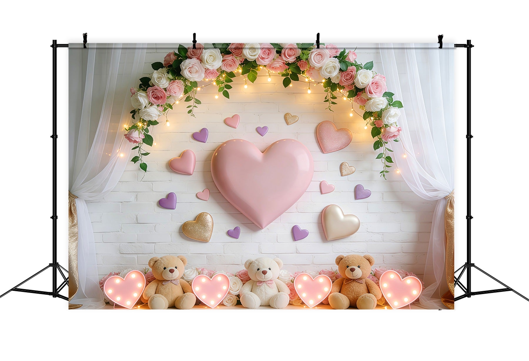 Love Backdrops Sweet Heart Teddy Bear Glow Romantic Backdrop LXX512-145