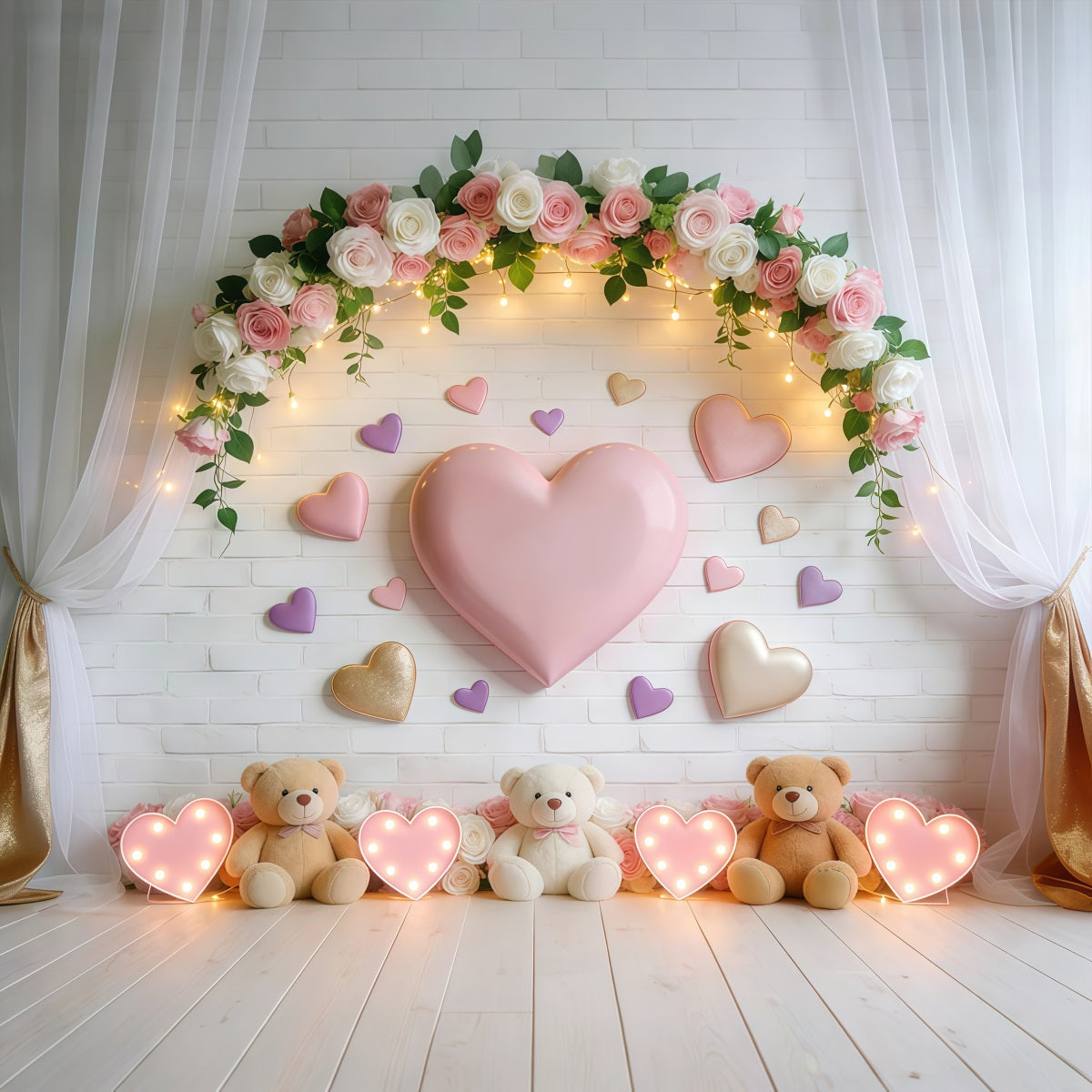 Love Backdrops Sweet Heart Teddy Bear Glow Romantic Backdrop LXX512-145
