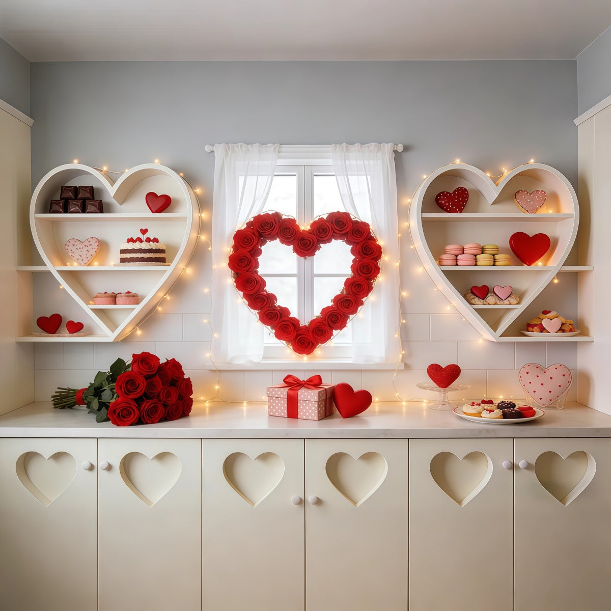 Sweetheart Candy Backdrop Kitchen Rose Love Heart Valentine Backdrop LXX512-146