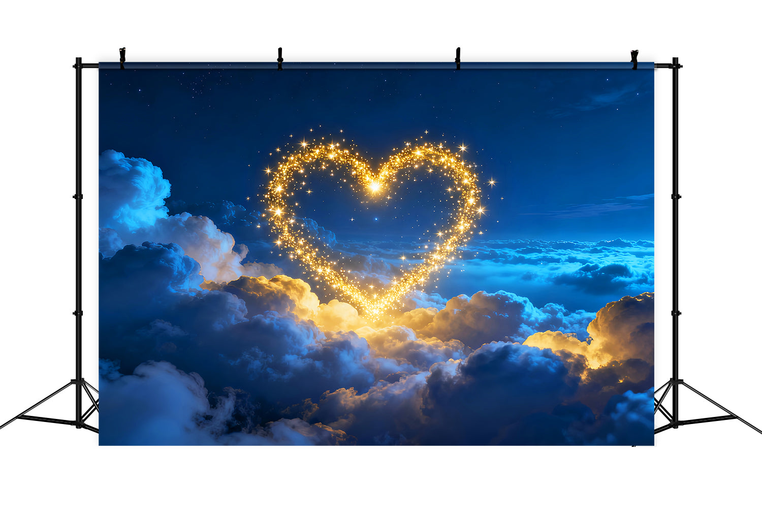 Glitter Valentine Backdrop Golden Sparkle Heart Clouds Love Backdrops LXX512-148