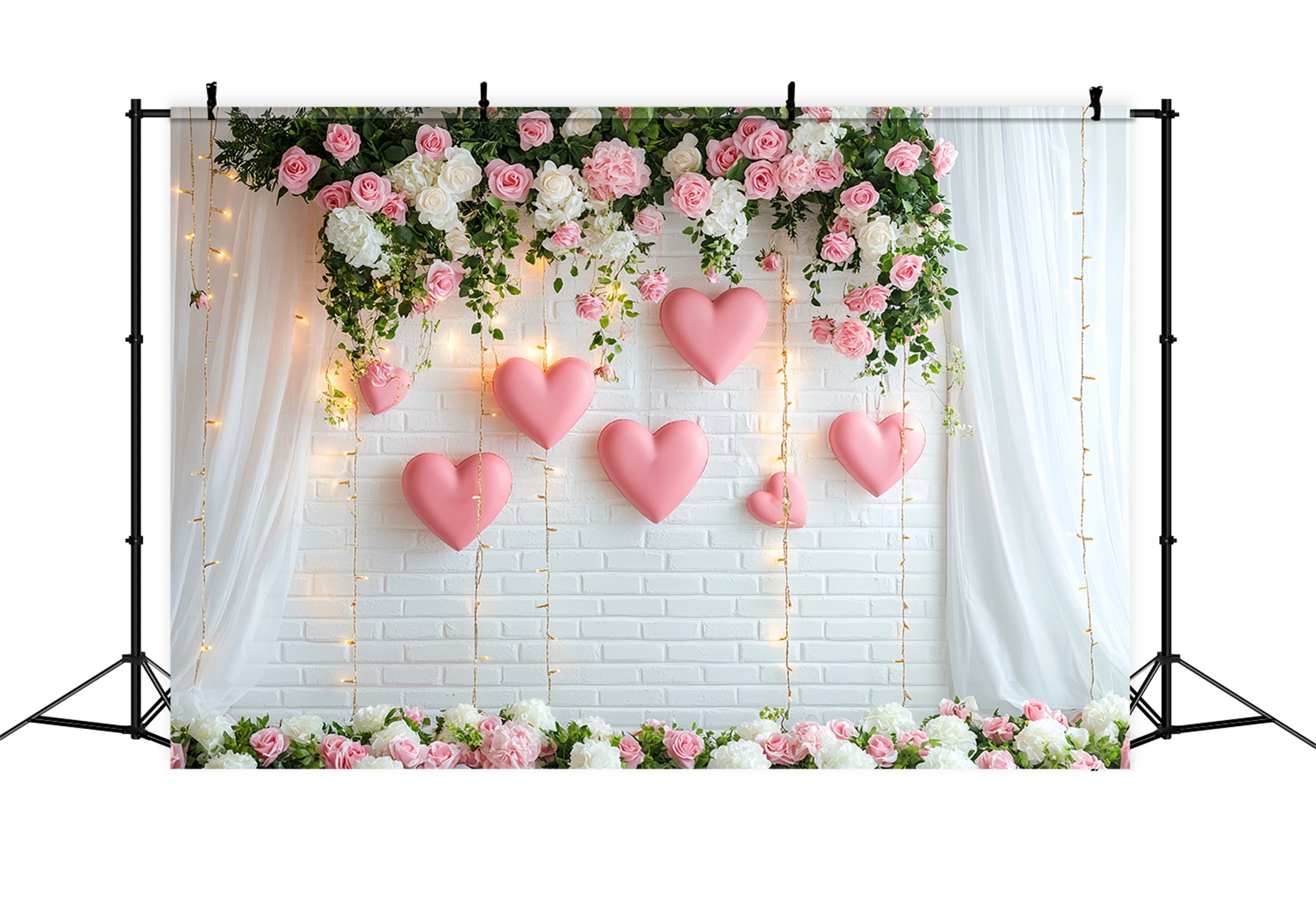 Romantic Backdrop Flower Heart Hanging Lights Wreath Valentine Backdrop LXX512-150