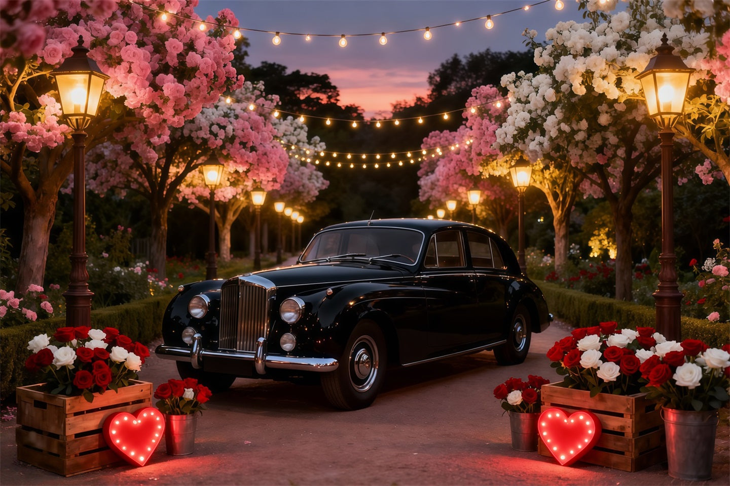 Valentine Backdrop Blossom Vintage Truck Romance Red Roses Backdrop LXX512-151