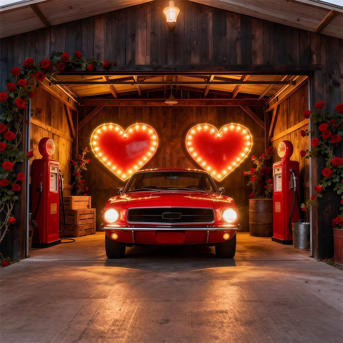 90s Valentine Backdrop Neon Heart Garage Romance Heart Backdrop LXX512-152