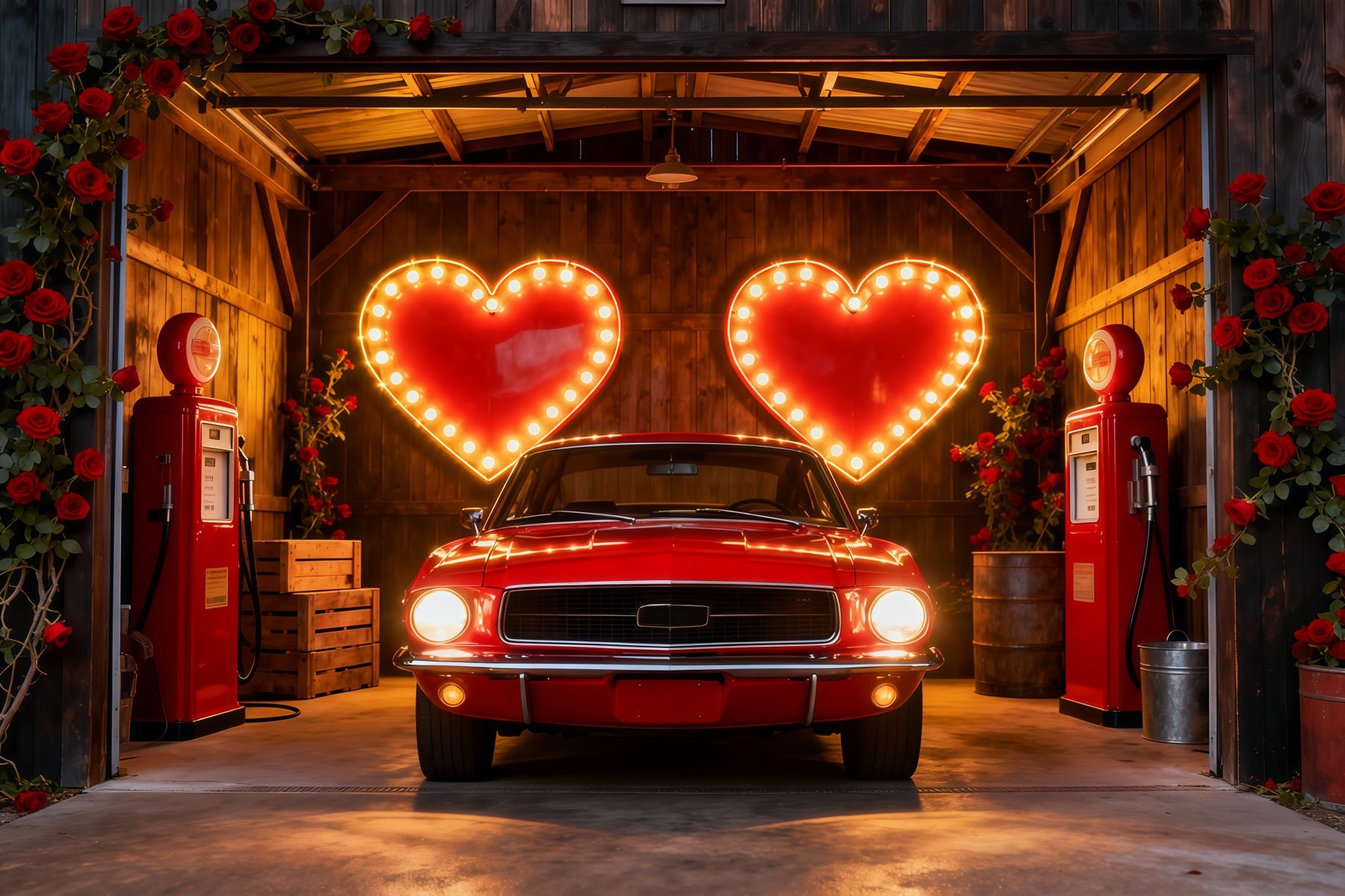 90s Valentine Backdrop Neon Heart Garage Romance Heart Backdrop LXX512-152