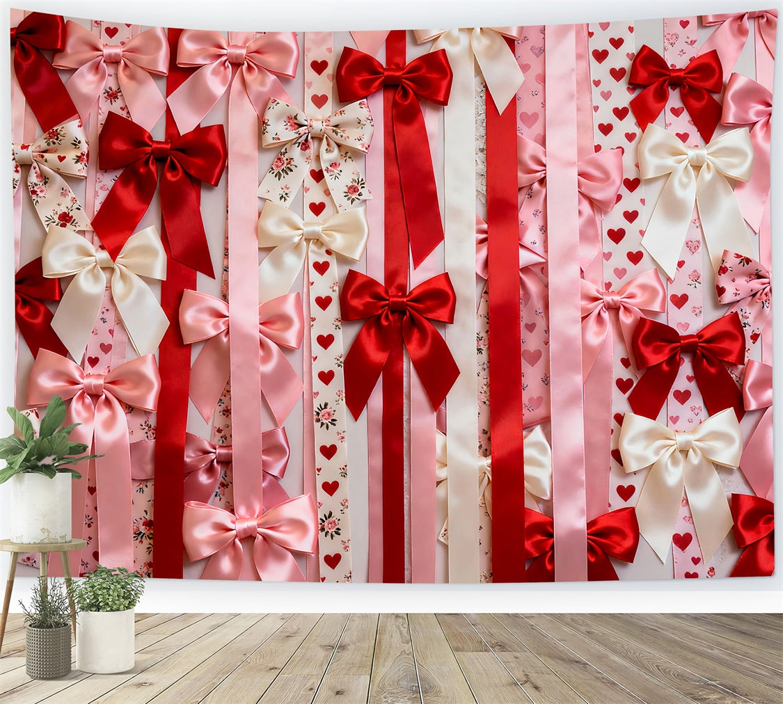 Pink Valentine Backdrop Satin Bow Heart Pattern Romantic Backdrop LXX512-153