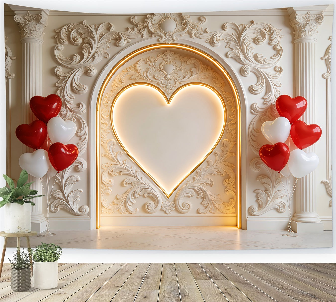 Hearts Backdrop Vintage Wall Heart Balloon Valentine's Day Backdrop LXX512-155