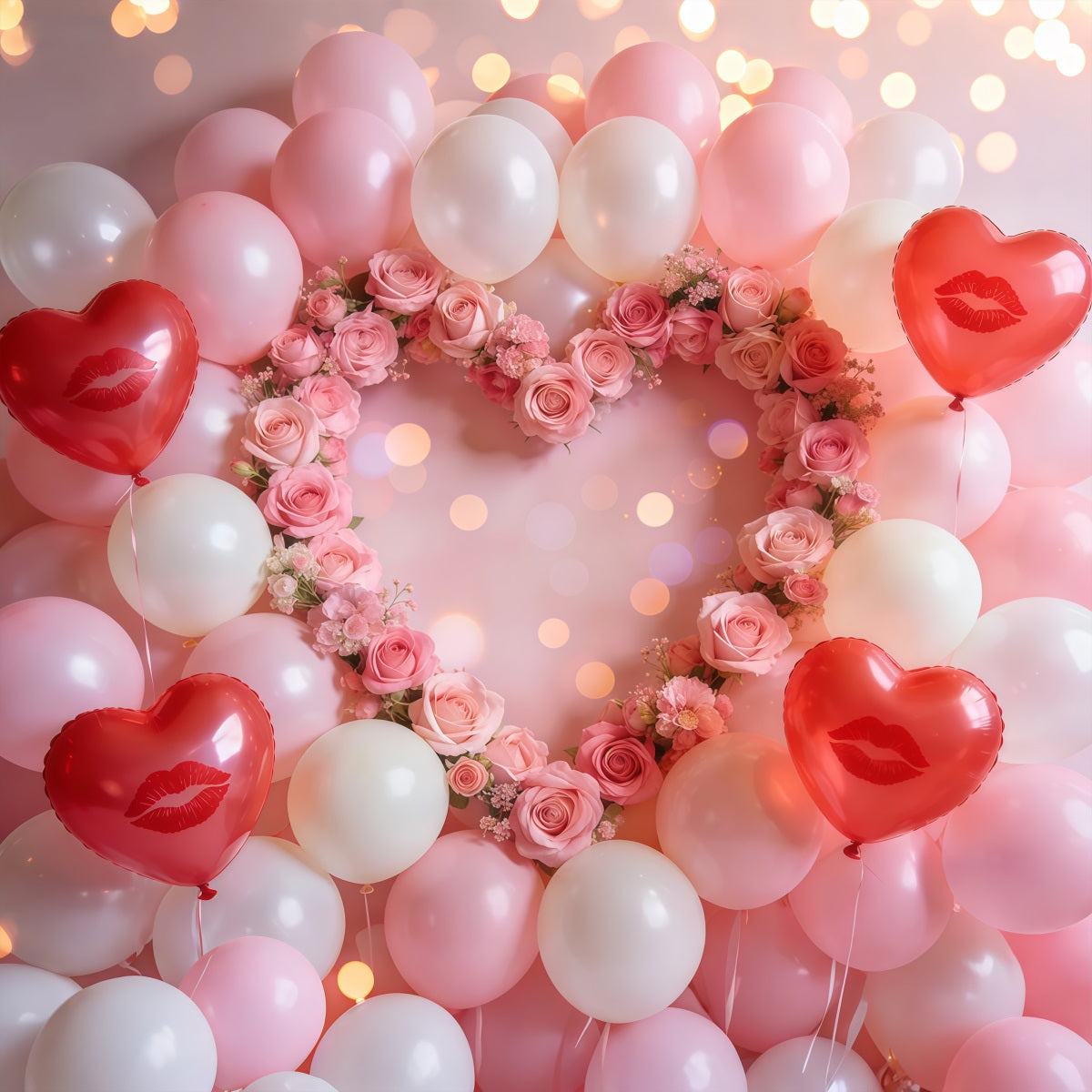 Heart Balloon Backdrop Blush Rose Heart Wreath Valentine Backdrop LXX512-159