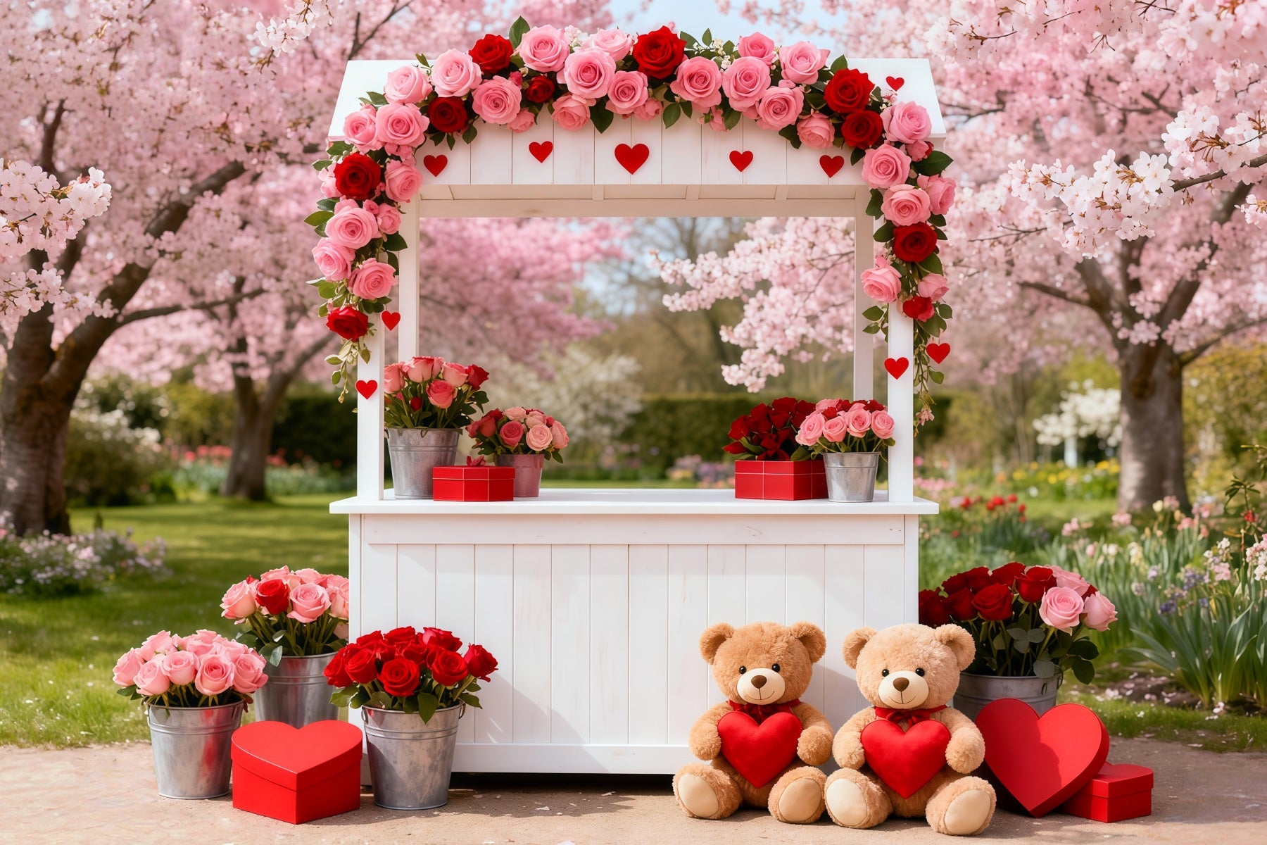 Valentine Backdrop Ideas Cherry Blossom Love Booth Romantic Backdrops LXX512-160