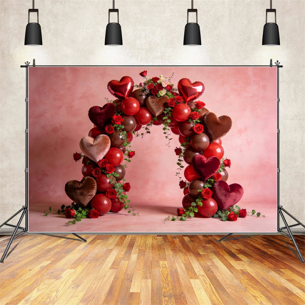 Love Backdrops Rose Heart Balloon Elegance Floral Arch Valentine Backdrop LXX512-162