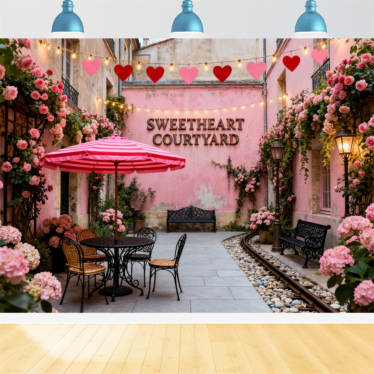 Wreath Valentine Backdrop Sweetheart Pink Courtyard Café Romantic Backdrop LXX512-167