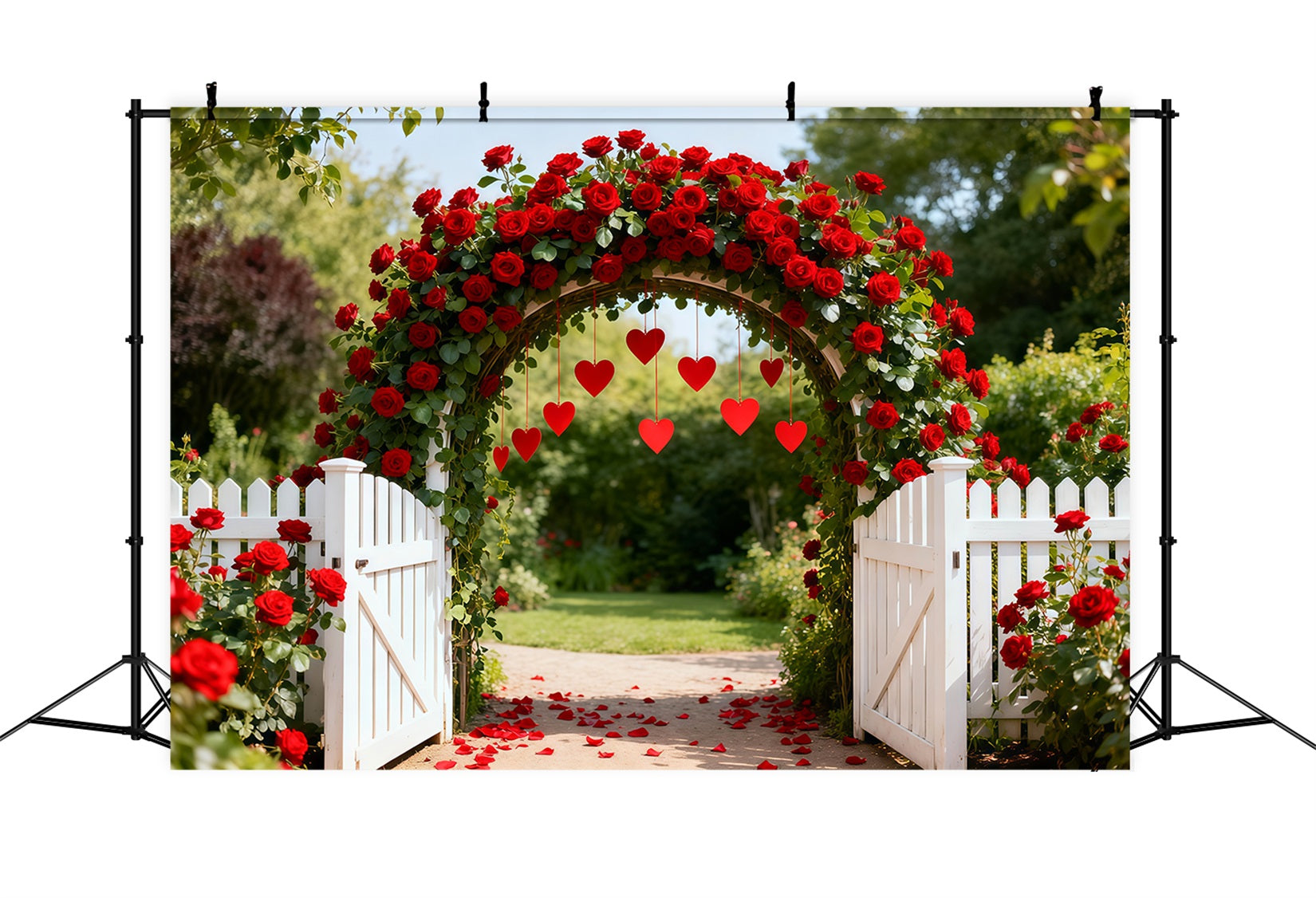 Floral Arch Valentine Backdrop Garden Rose Heart Archway Love Backdrops LXX512-169