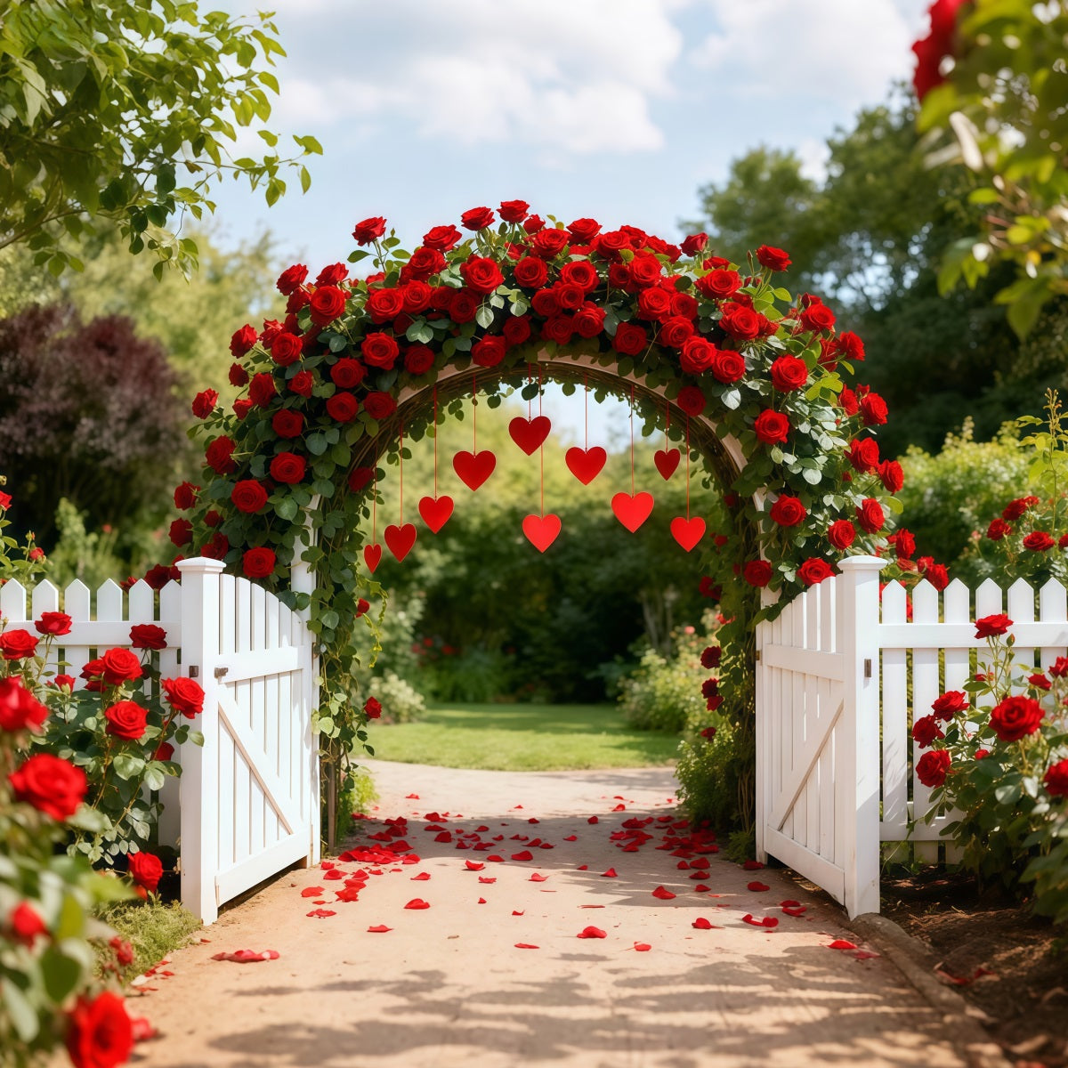 Floral Arch Valentine Backdrop Garden Rose Heart Archway Love Backdrops LXX512-169