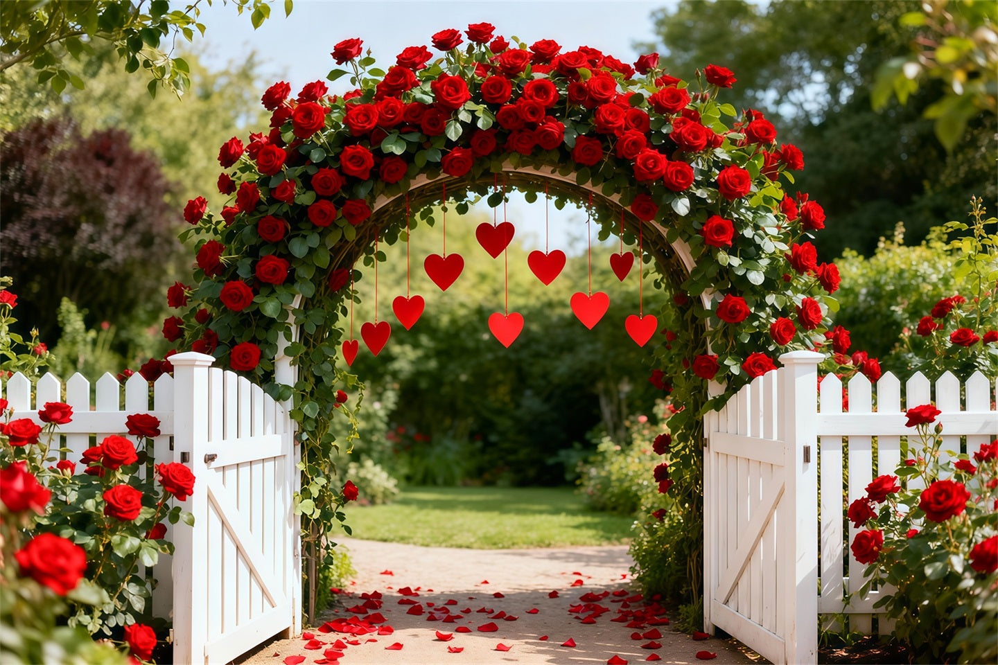 Floral Arch Valentine Backdrop Garden Rose Heart Archway Love Backdrops LXX512-169